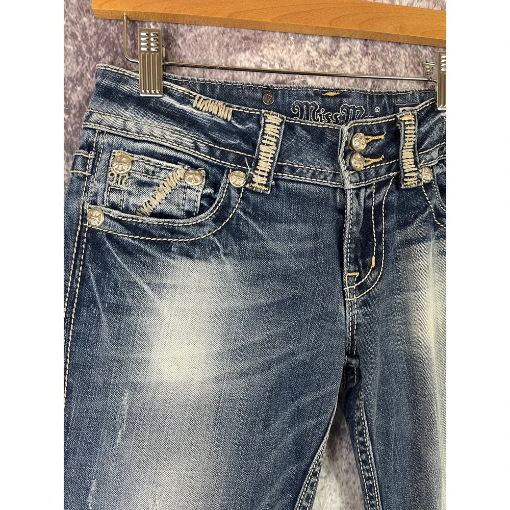 Miss Me Jeans Womens 27 Embroidered Stich Pocket Straight Bling Y2K 90s Vintage